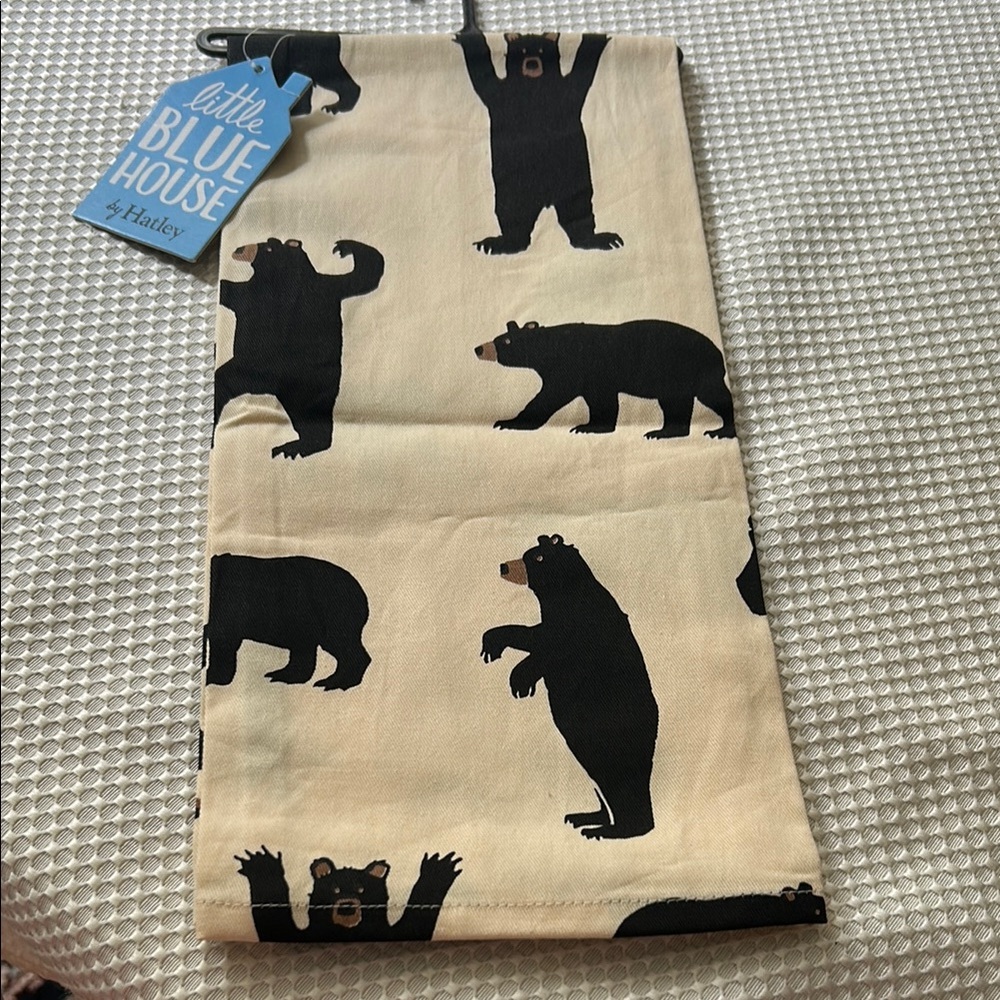 Hatley Black Bear Print Kitchen Towel New with Tag